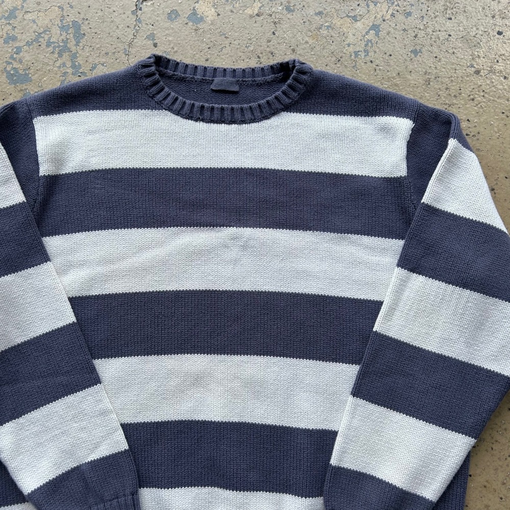J. Galt Shanghai Striped Cotton Crewneck Sweater Navy White  Medium